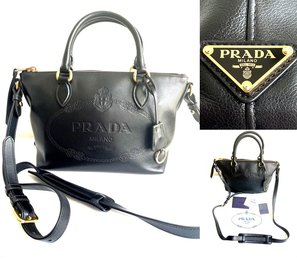 プラダ PRADA 1BA111 ロゴ 2WAY カバン ハンドバッグ レザー ブラック 美品
