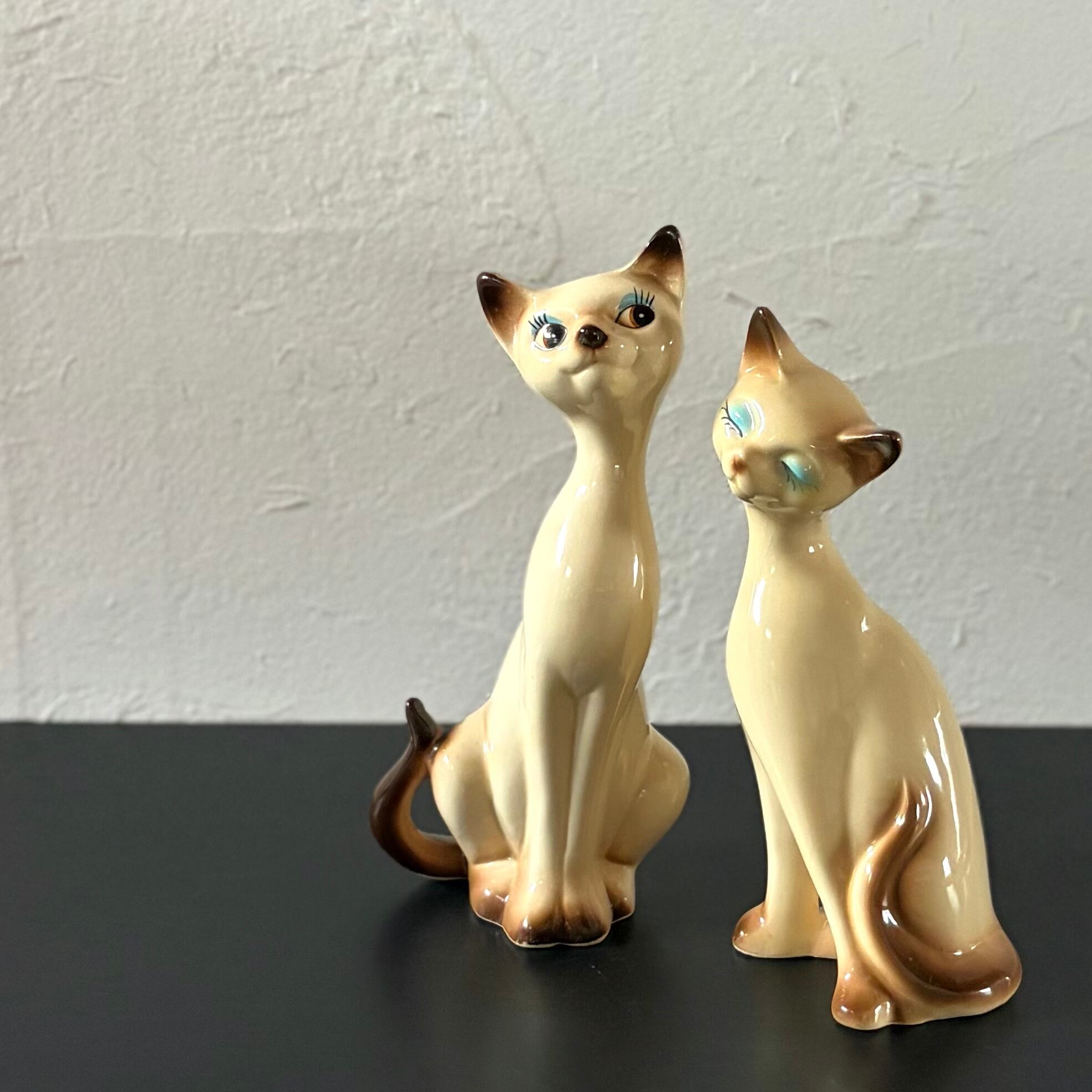 シャム猫の置物 ペア 陶器製 ヒビあり◇昭和レトロ | 古家具古道具kuon
