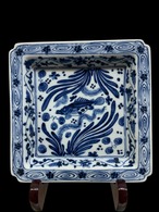 染付魚藻文5.5寸角皿