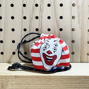 ポスト投函★送料無料★ 【S】四ツ目のピエロ ミニ巾着 レッドボーダー 赤 小物入れ 小銭入れ  バーガー USA ? リフレクター 紐 大人 子供 お揃い