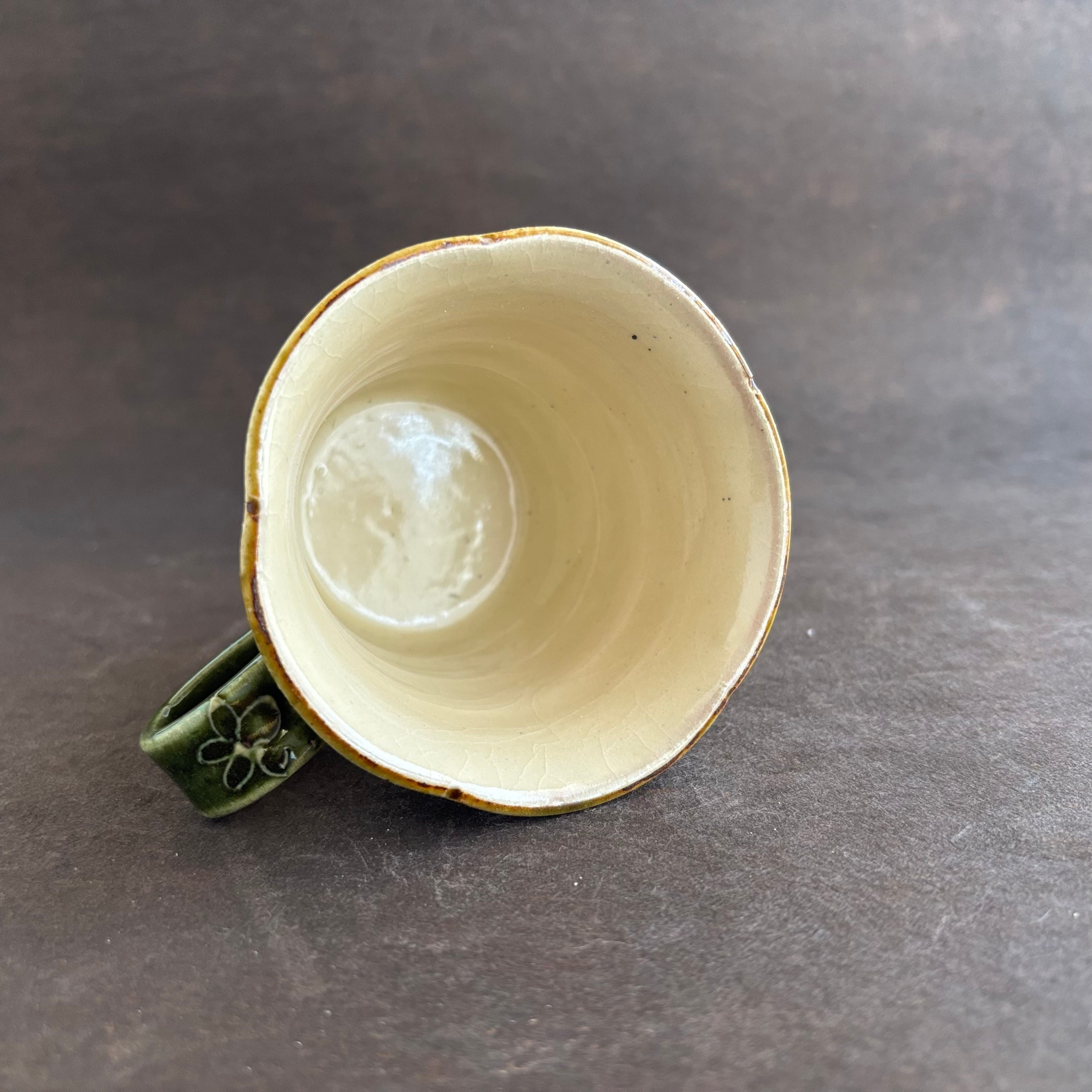 土和のルリエフ　織部　お花形ミニマグカップ