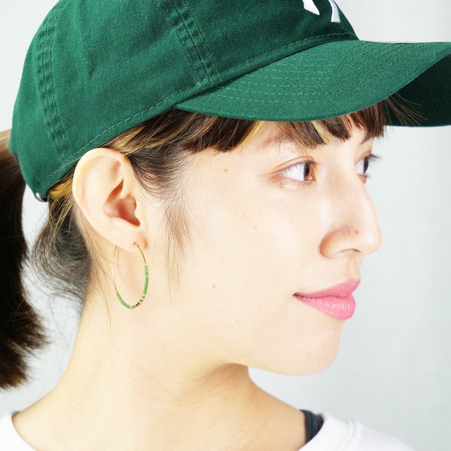 Hoop Beads Earring｜Green x Gold