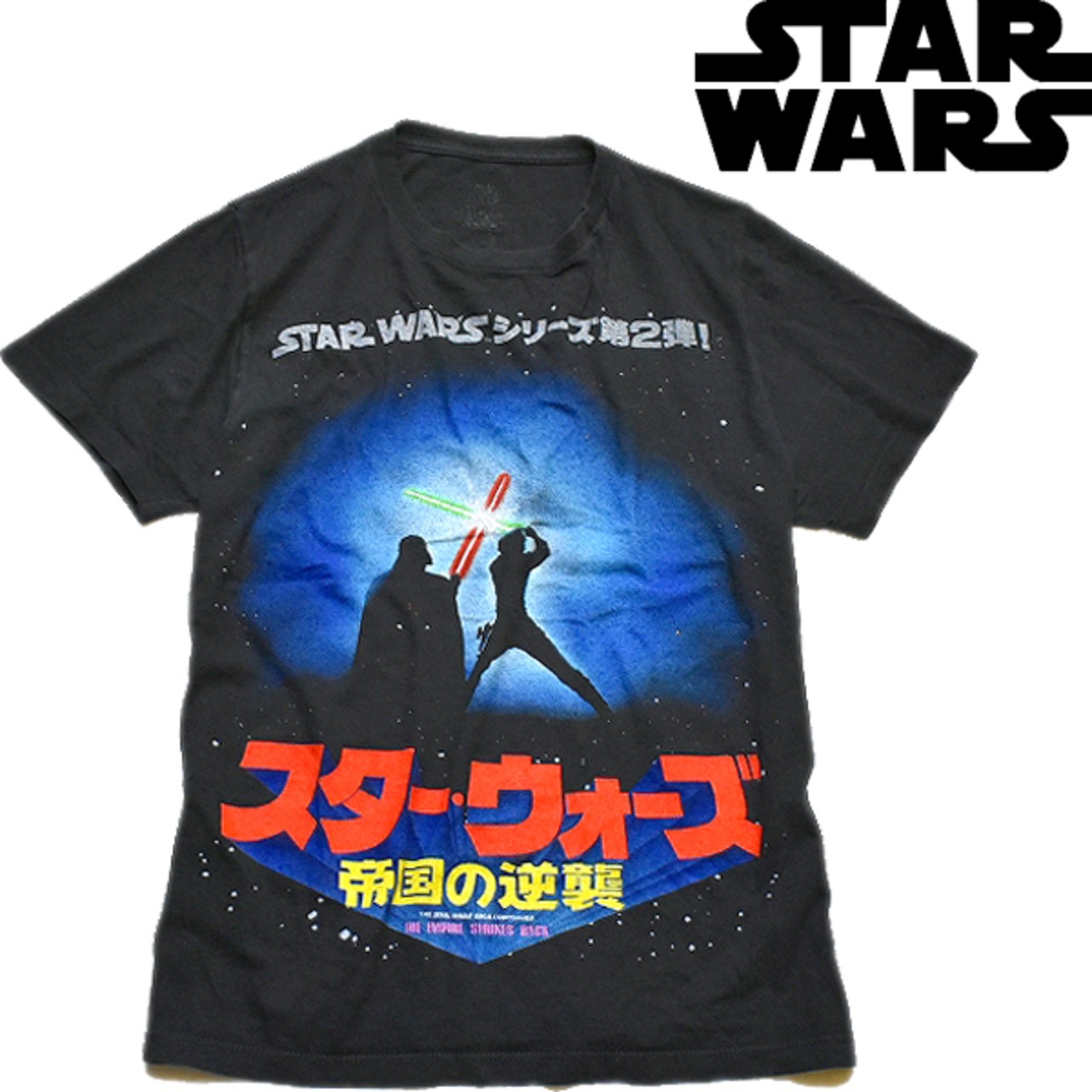 1点物◇スターウォーズ日本版黒プリントTシャツ古着メンズMレディース 