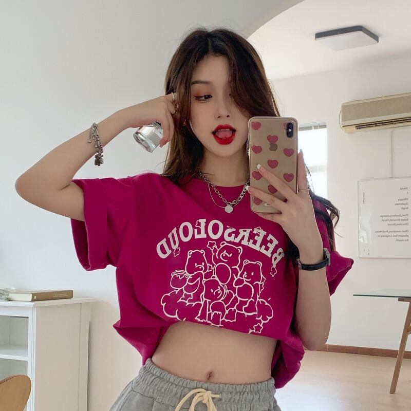 サマールーズプリント柄Tシャツ トップス レディース 大人ガーリー スウィート キュート カジュアル 夏物 YY-ファッション20042399460