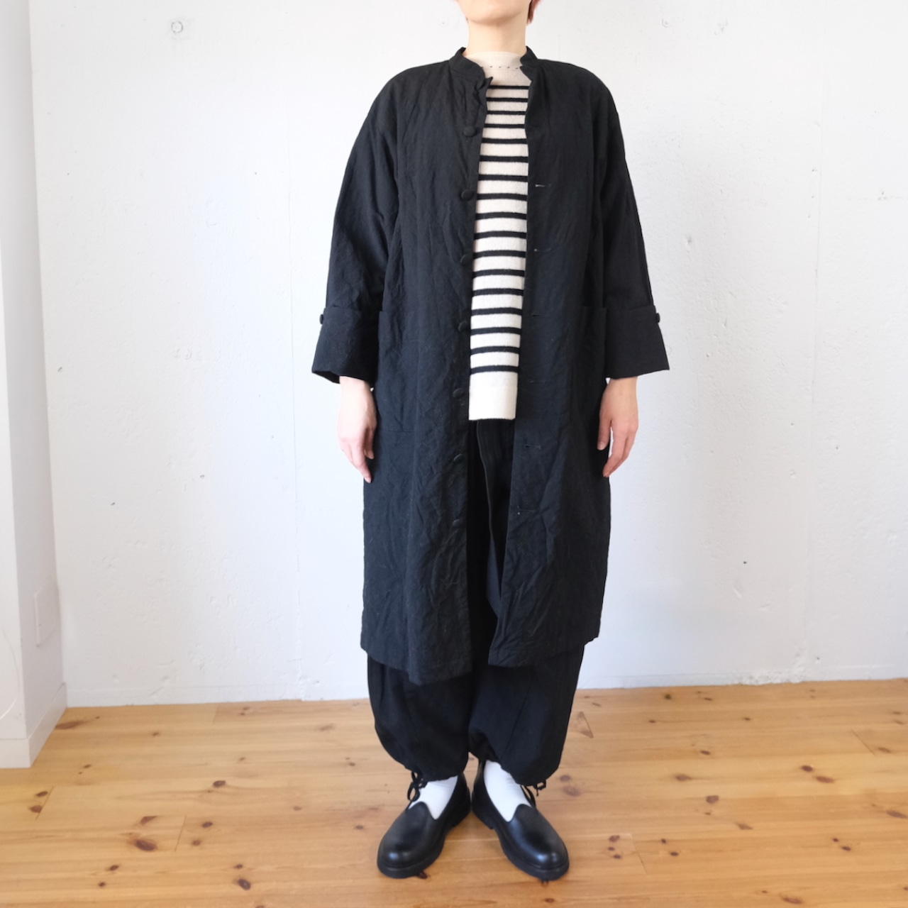 GAUZE#(ガーゼ) ウールリネン キルト エトワール コート(ブラック・生成り)