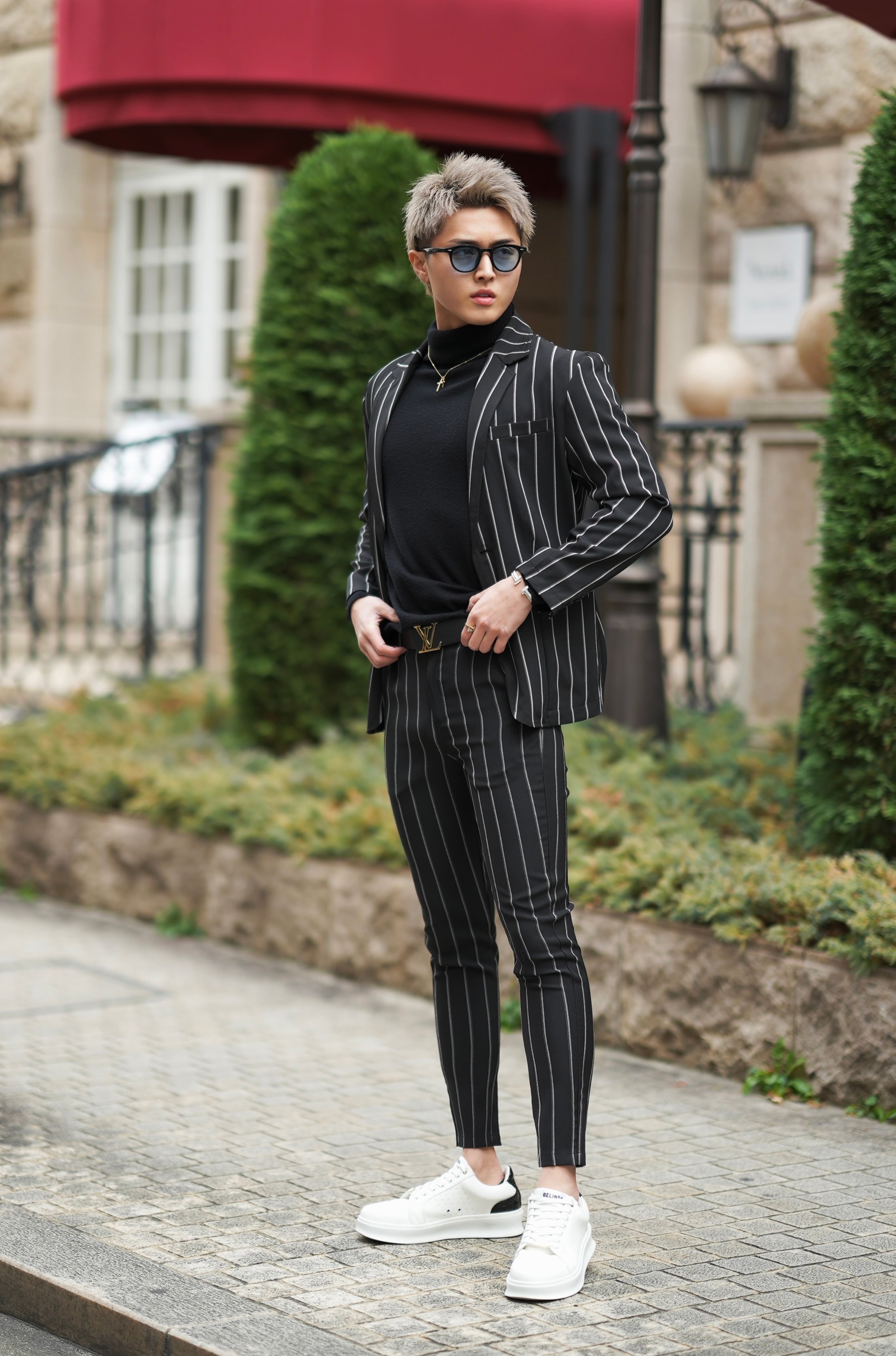 LUXURY STRIPE PANTS BLACK【BB24003】 | BELINDA OFFICIAL