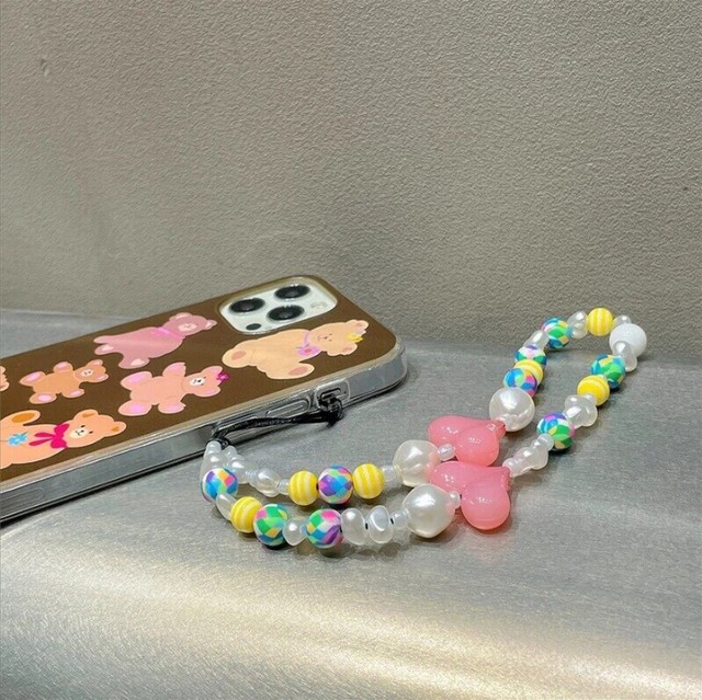 iPhoneケース iPhone13 iPhone12 ストラップ くま ベアー ハート ブラウン 1315