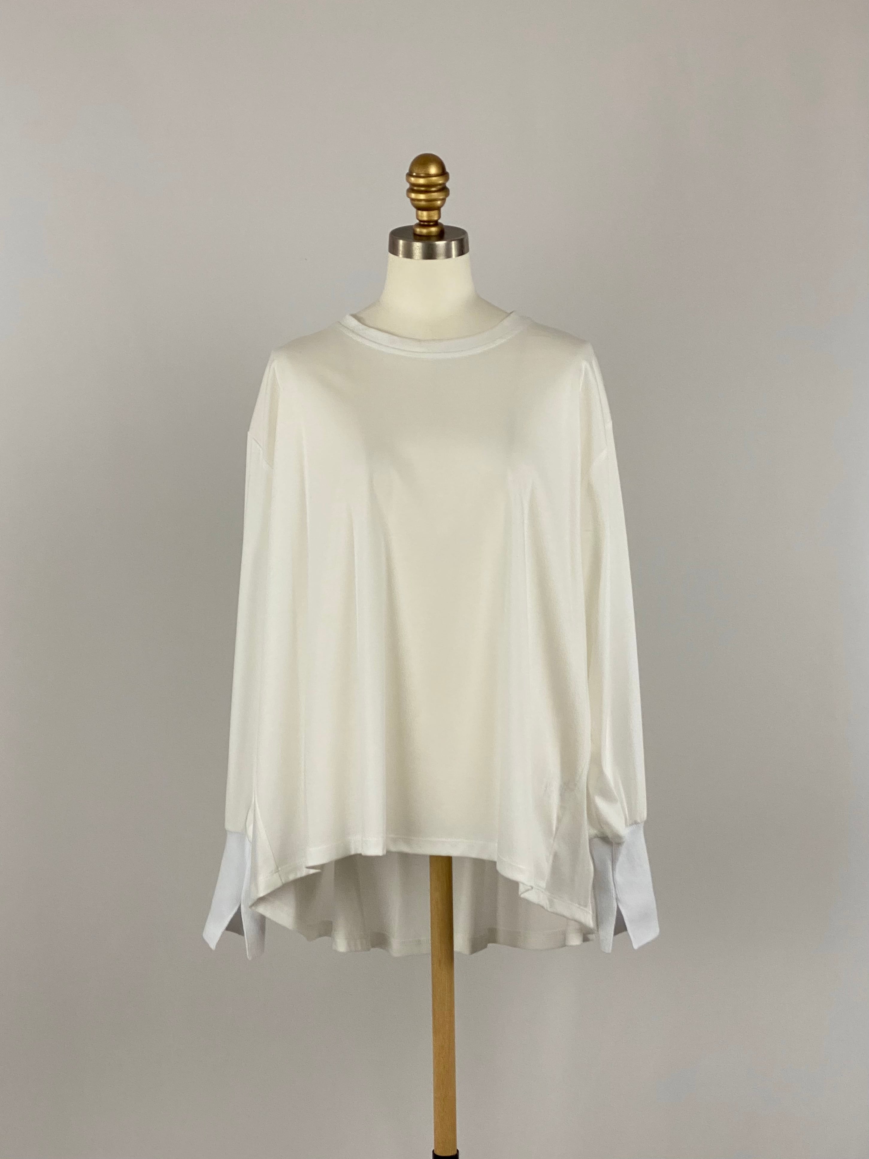 マーセライズコットンタックフレアロンT|ホワイト|Maglia Plus