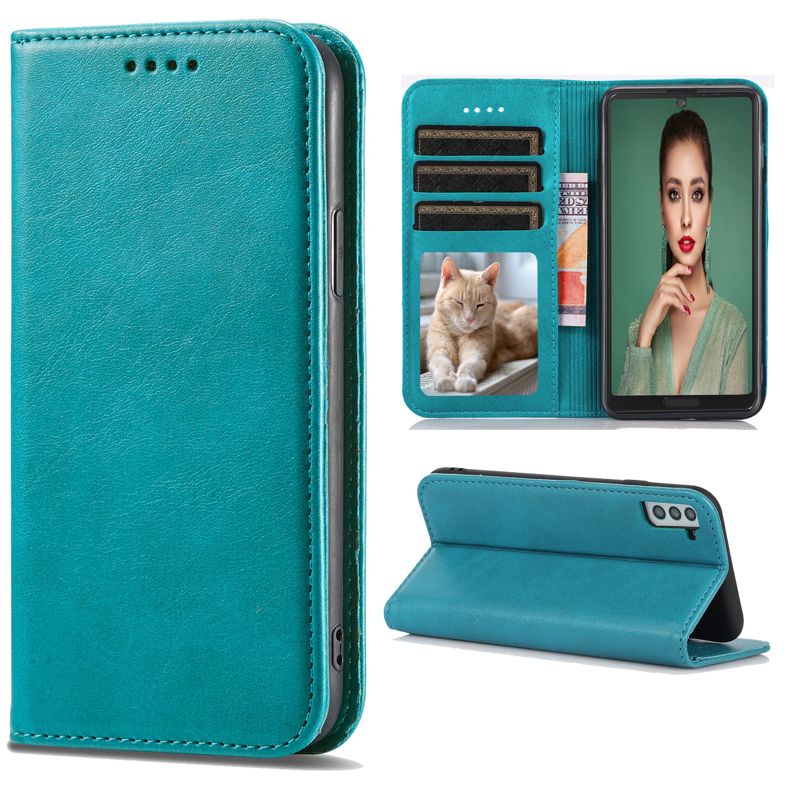 Galaxy S22 SC-51C SCG13 ケース サムスン ギャラクシー 携帯カバー スマホケース 手帳型 肌触り良い PUレザー ストラップホール付き カード収納 財布型 case マグネット内蔵 スタンド機能 耐衝撃 全面保護 薄型 軽量 防水 耐摩擦 シンプル ビジネス風 大人可愛い 男女兼用 (Samsung Galaxy S22 SC-51C SCG13 対応) ターコイズ
