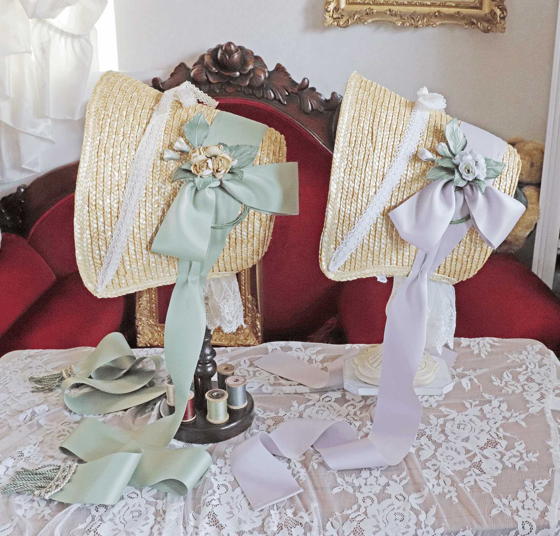 アンティークブーケ柄　ボンネット アンティークブーケ柄 ボンネット