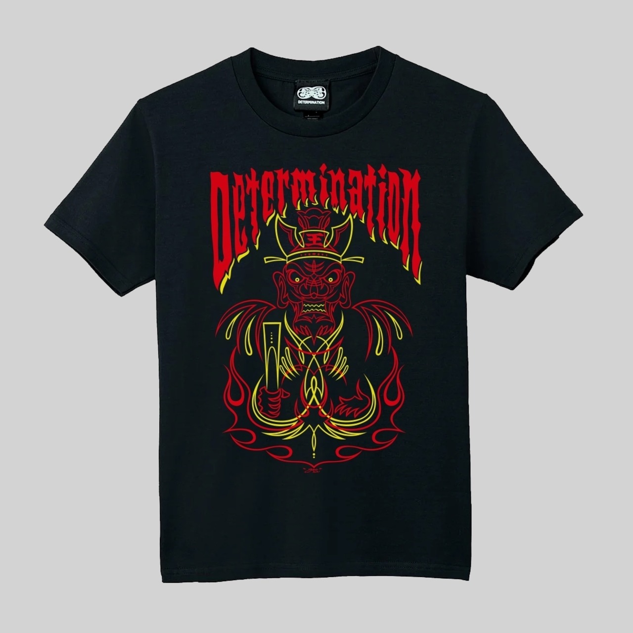 Booピンストライプ柄プリントTシャツ 閻魔/不動明王【TIKTOK】