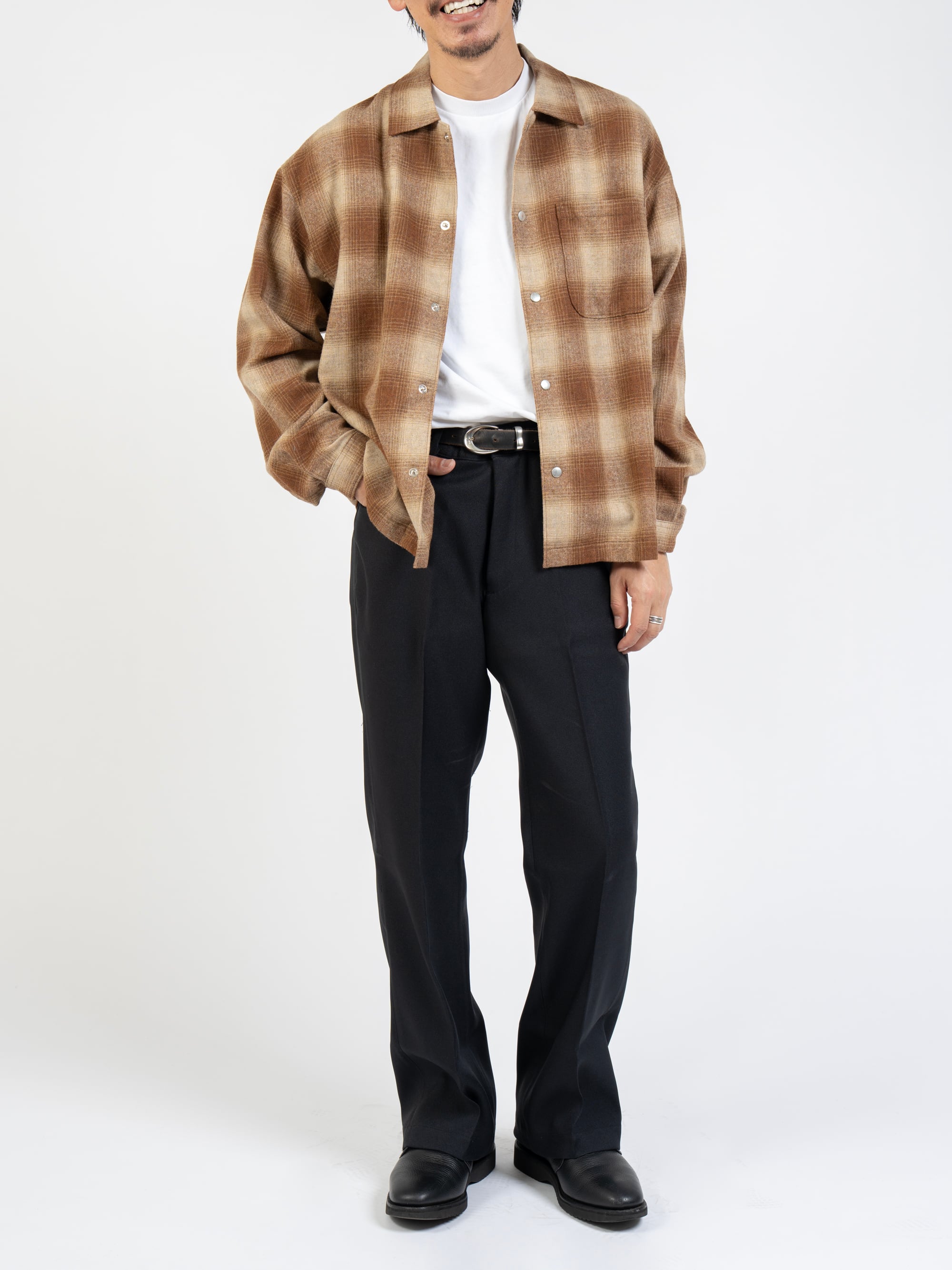 Ombre Check Shirt Jacket (white×black) | OVY