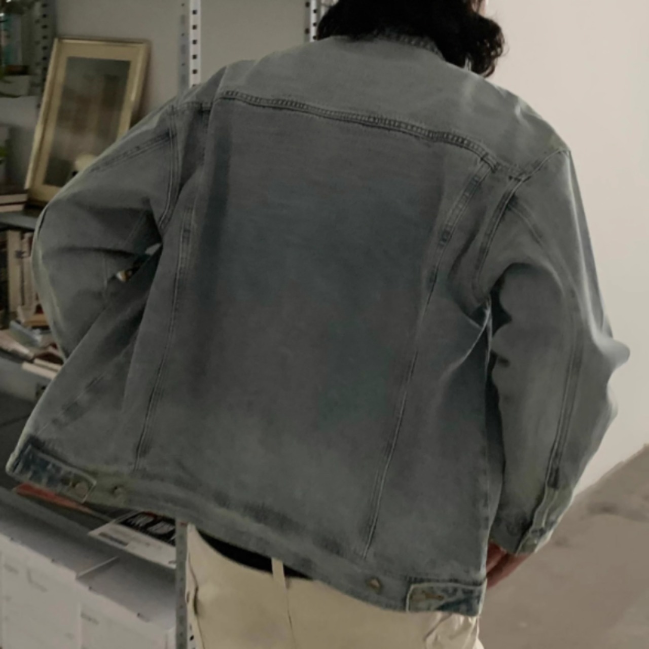 ショートスタンドカラーデニムジャケット　0879