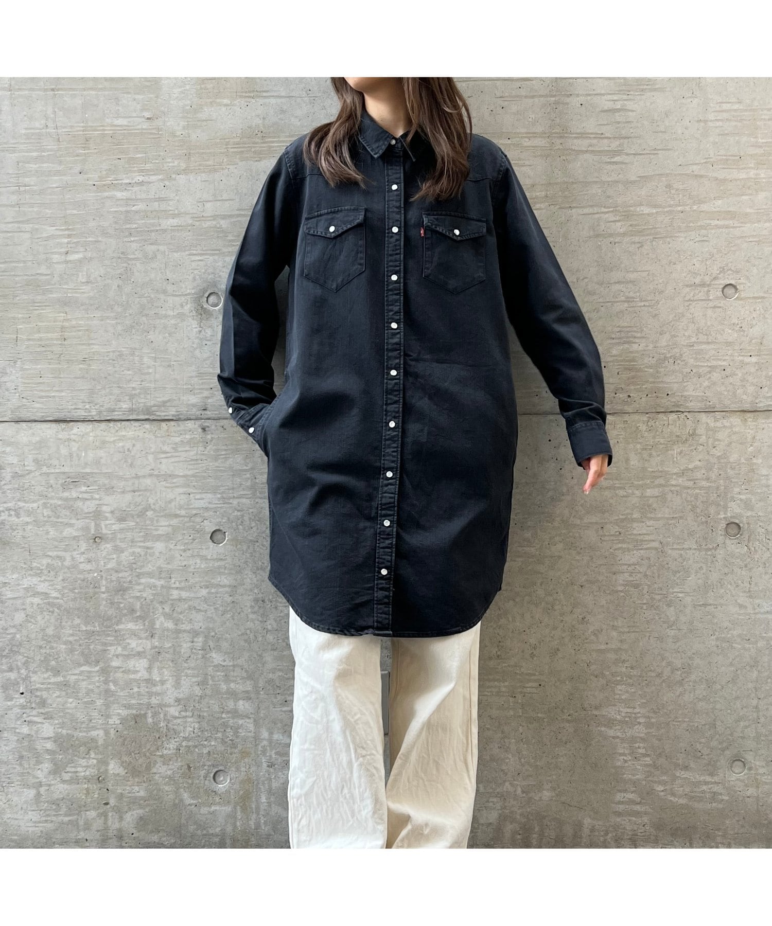 Levi's/リーバイス ブラックデニムワンピース ロングシャツ デニム