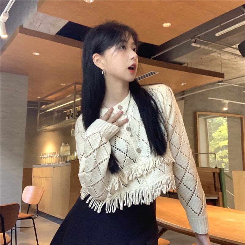 極美品 マメクロゴウチ 18SS エスニックフリンジ ニットカーディガン