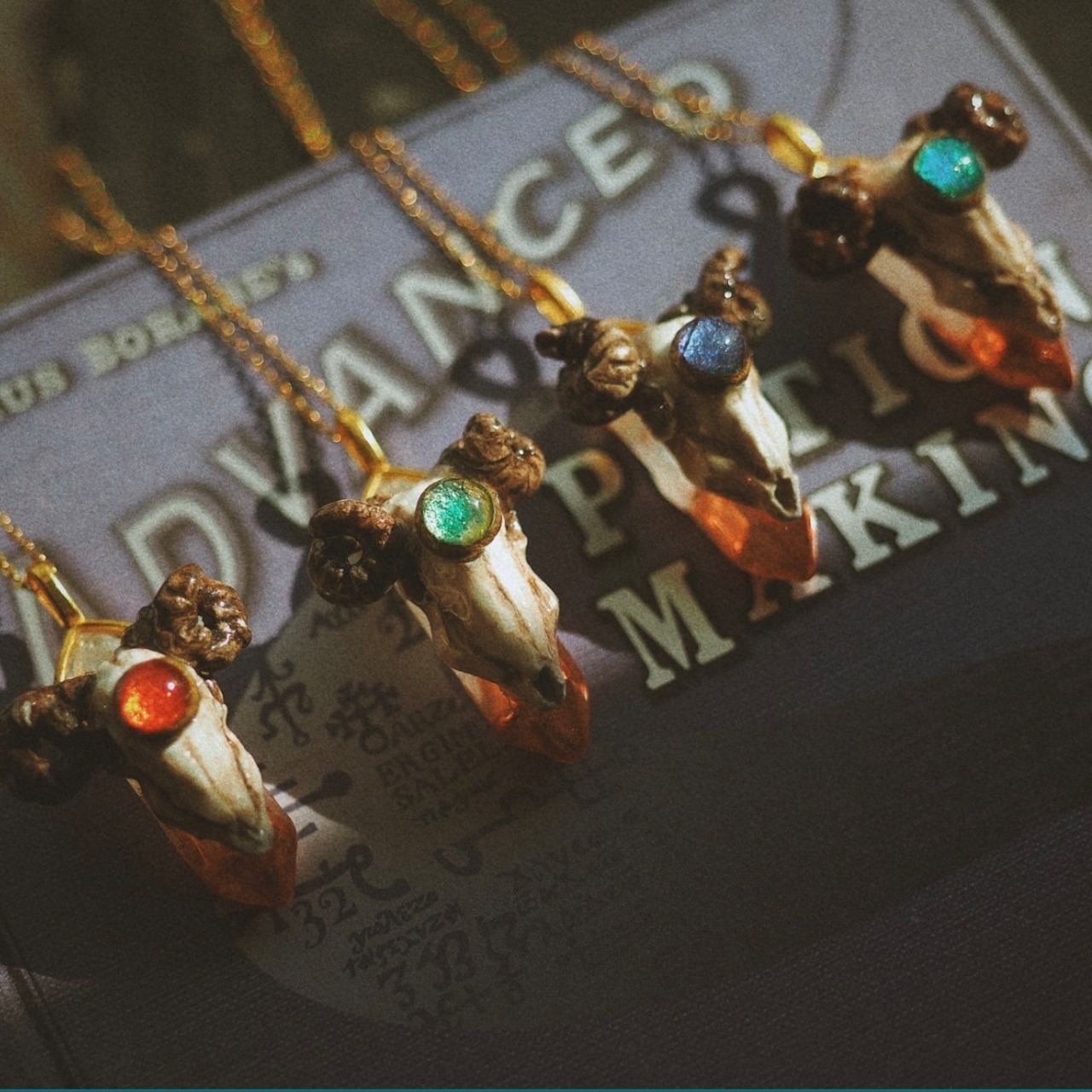 Sheep's necklace with colored bones　eating the moon