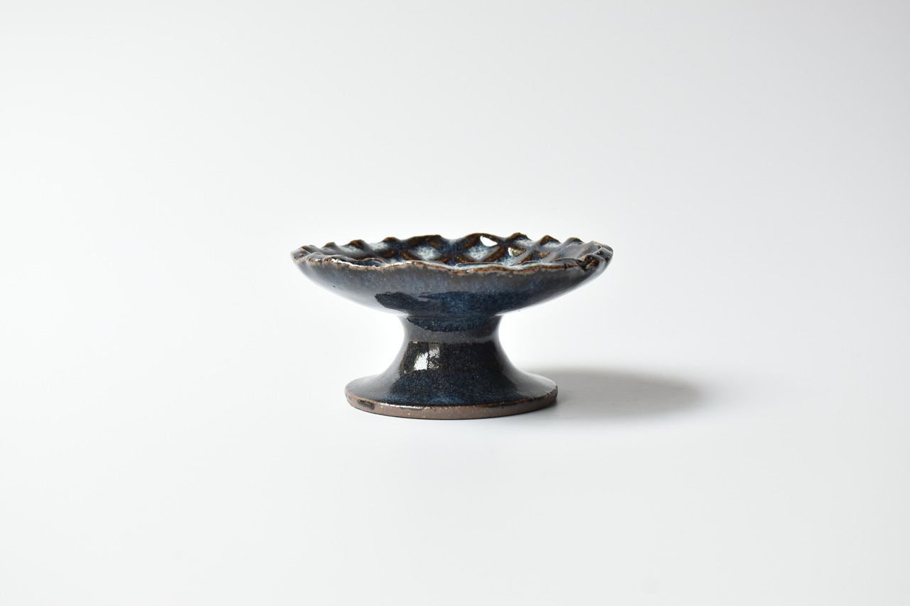 小代瑞穂窯 / 福田るい : 印花 ちぎり 高付 青