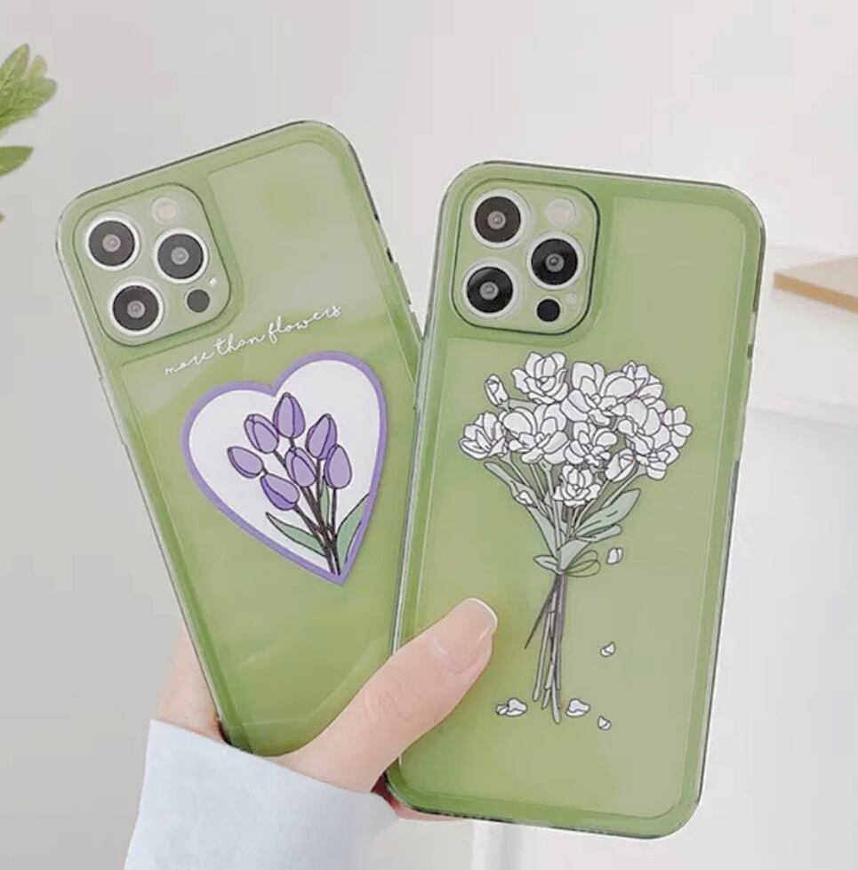 送料無料 予約商品 0070 グリーン クリア フラワー 花束 ハート チューリップ 花 シンプル 大人可愛い 韓国 Iphoneケース スマホケース Selectshop Aya