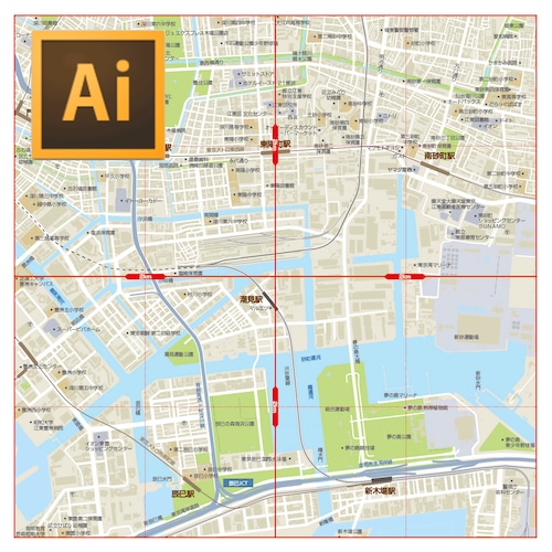 ◆受注制作品◆ 目的地半径2kmの地図（ベクターAI 編集可能）