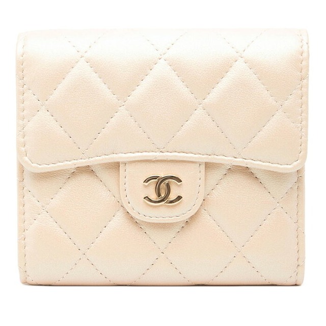 シャネル マトラッセ ココマーク コンパクトウォレット 二つ折り財布 ピンク ラムスキン レディース CHANEL 【中古】