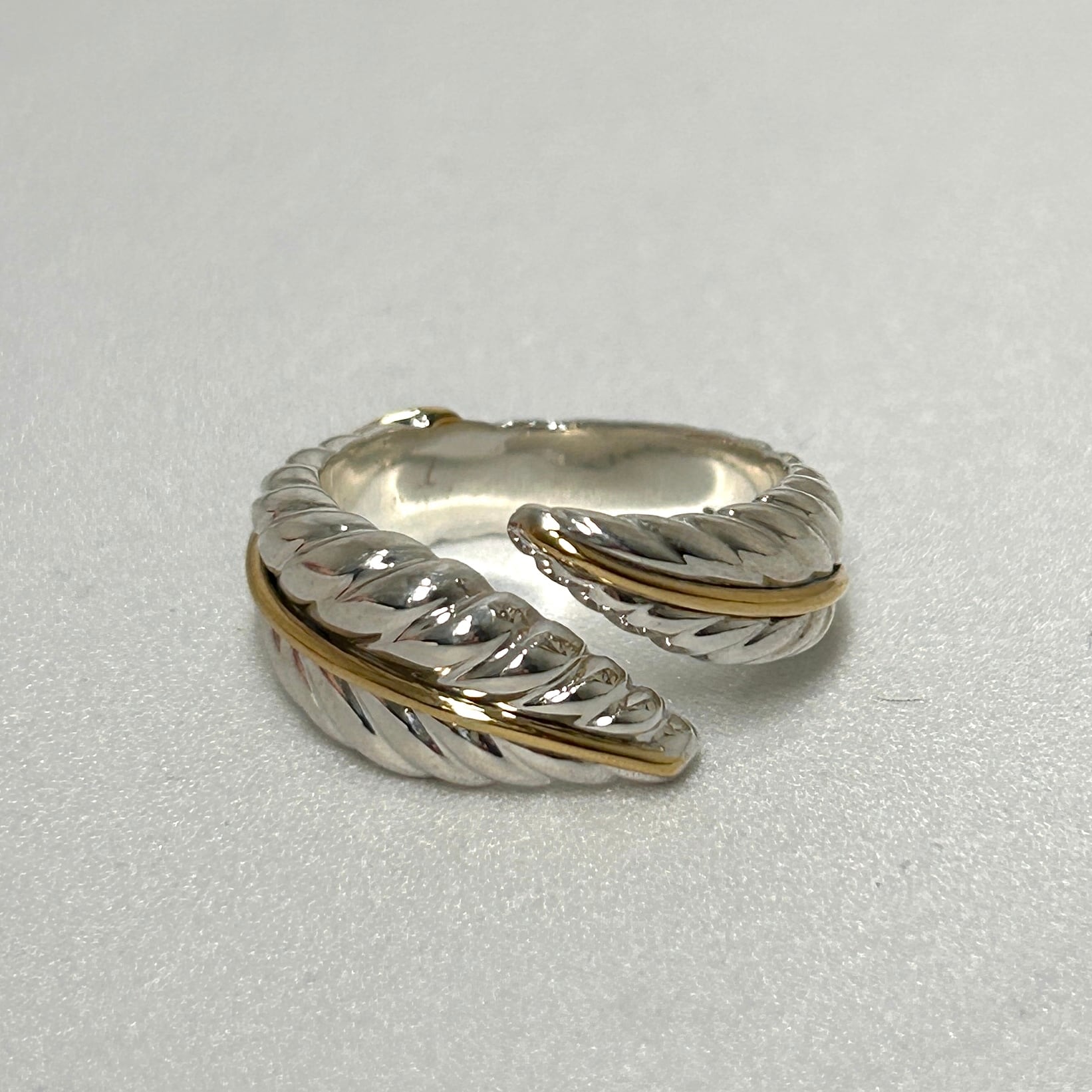 Tiffany&Co. 約10号 フェザーリーフ コンビ リング シルバー925 K18  