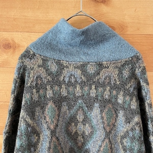 【JEZEQUEL】イタリア製 総柄ニット セーター 大きな襟が印象的 Lサイズ相当 EU古着 ヨーロッパ古着