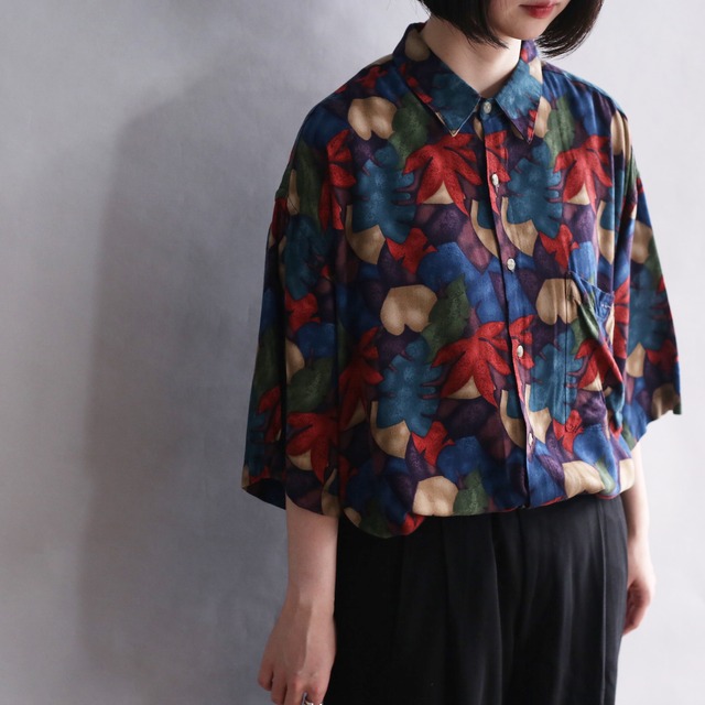 " pierre cardin" multi color leaf h/s rayon shirt