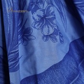 フラダンス 衣装 ワンピース ドレス ブルー系 プルメリア柄 ヤシ柄 青 華やか ハワイアン アロハ 半袖 かわいい ハワイアンプリント 花柄 ふんわり フリル