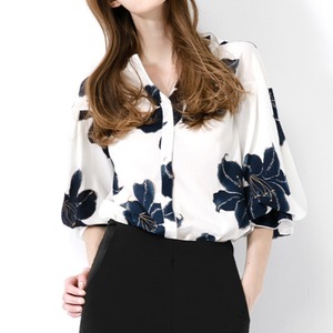 Floral print 3/4 length chiffon shirt S1096