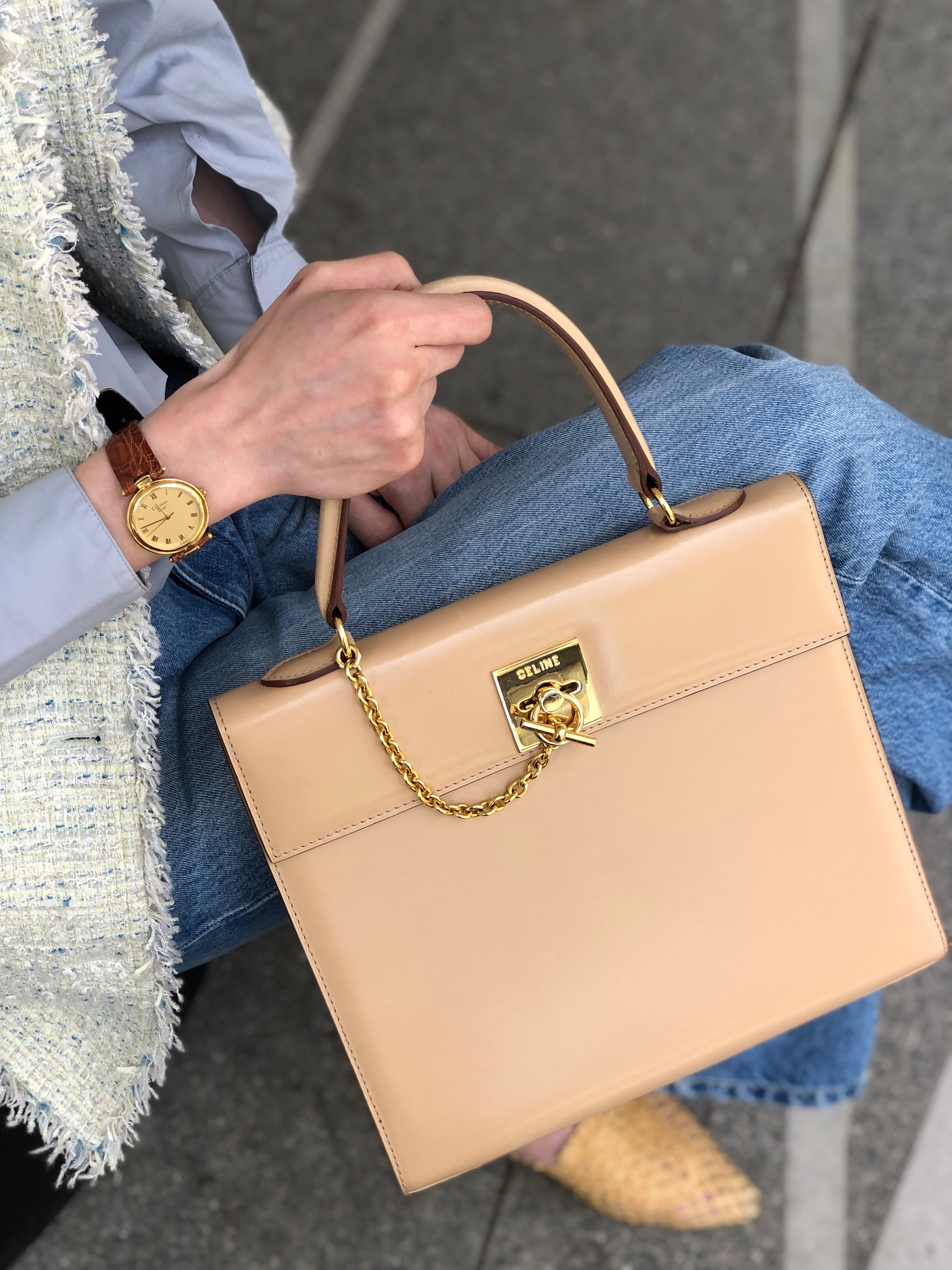 CELINE セリーヌ ハンドバッグ ベージュ ガンチーニ レザー CELINE セリーヌ ハンドバッグ ベージュ ガンチーニ レザー