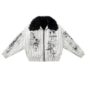 [CFIERCE] Thorn Stripe Angel Girl Fur Collar Jacket