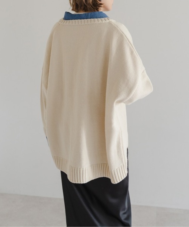 デニムレイヤード風ニットカーディガン