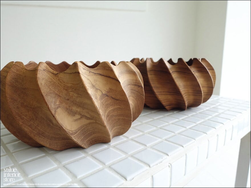 チーク無垢材 スパイラルボウル 菓子鉢 サラダボウル 小物入れ