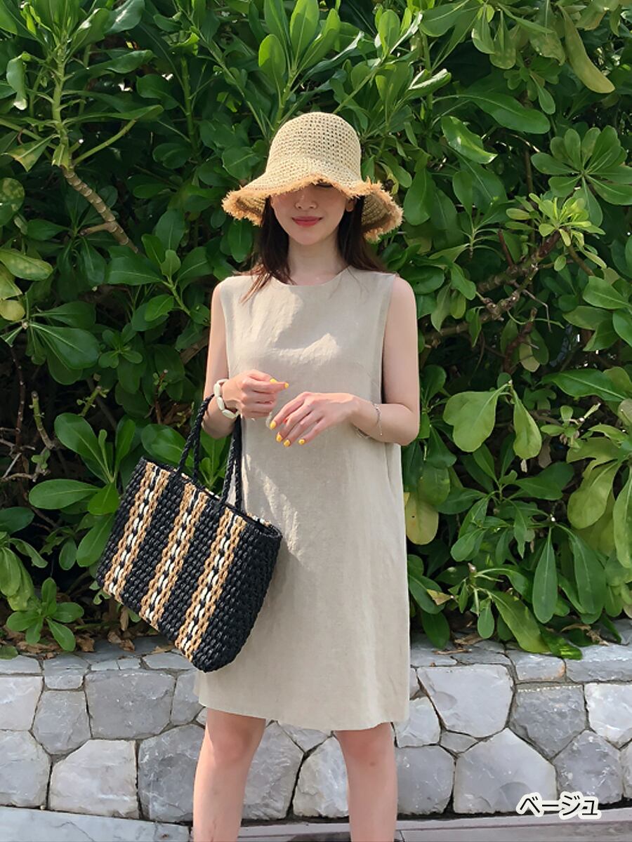 全4色 綿麻ミニワンピース ワンピース チュニック ミニ ミニ丈