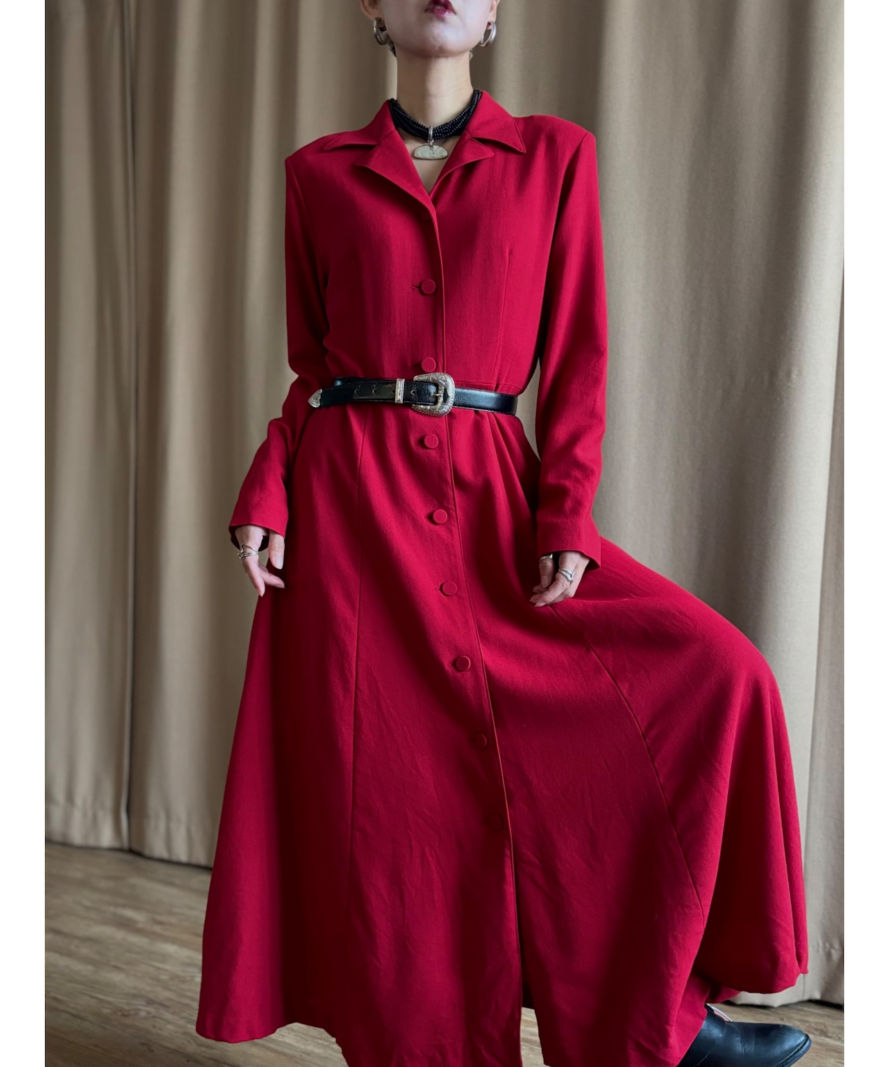 Claude Lema bright red wool dress-5042-10