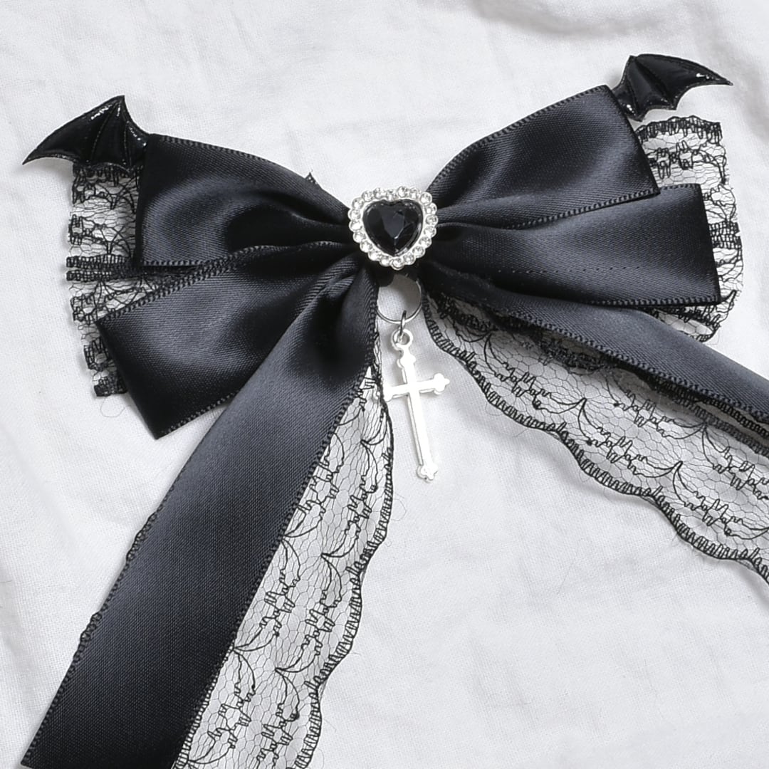 【2/5新着】ラインストーンハート★レースリボンデビルヘアピン