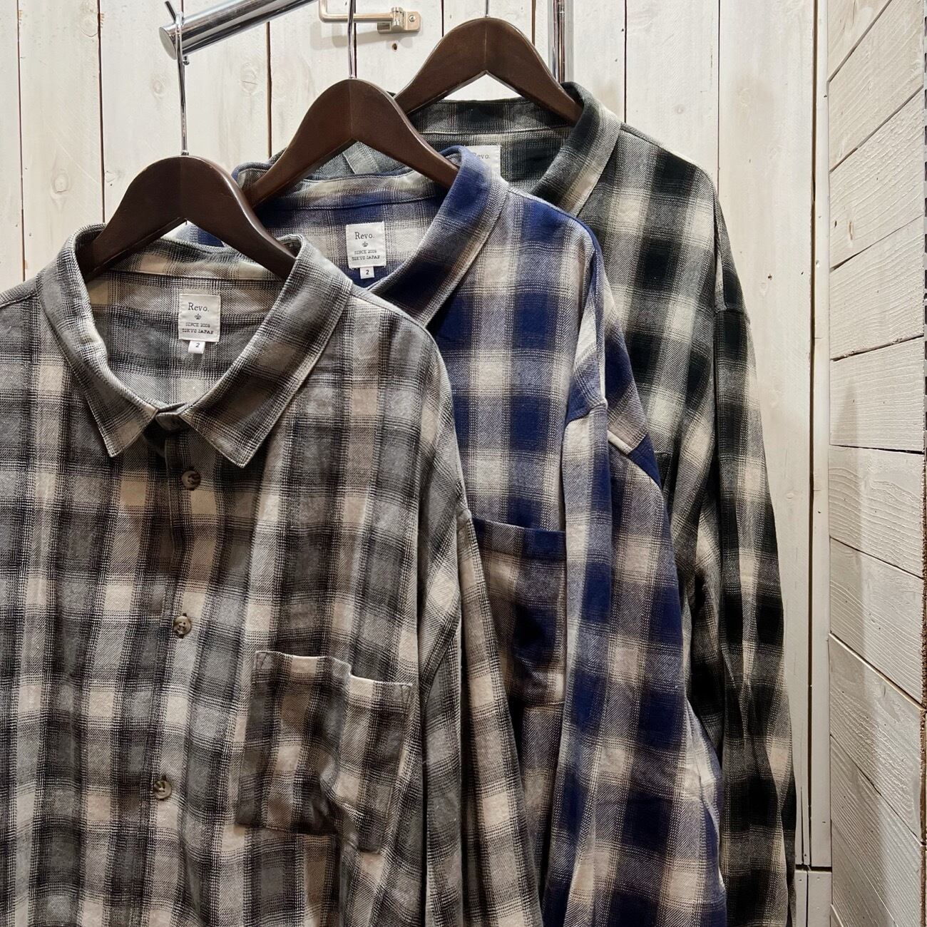 22813001-9】Loose Silhouette Ombre Check Long Sleeve Shirt ...
