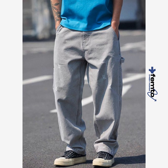 Distressed workwear straight pants 1375