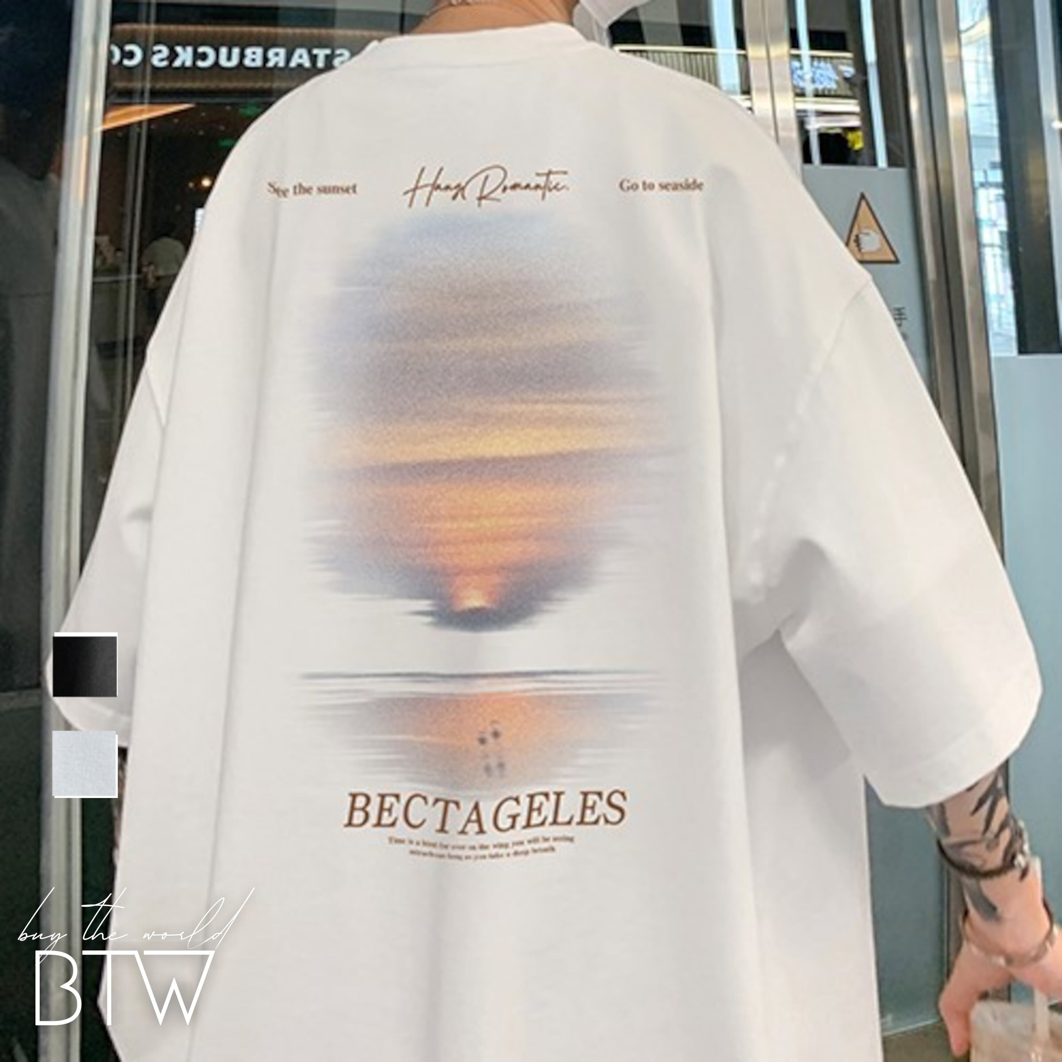 韓国メンズファッション】バックフォトプリントTシャツ シンプル