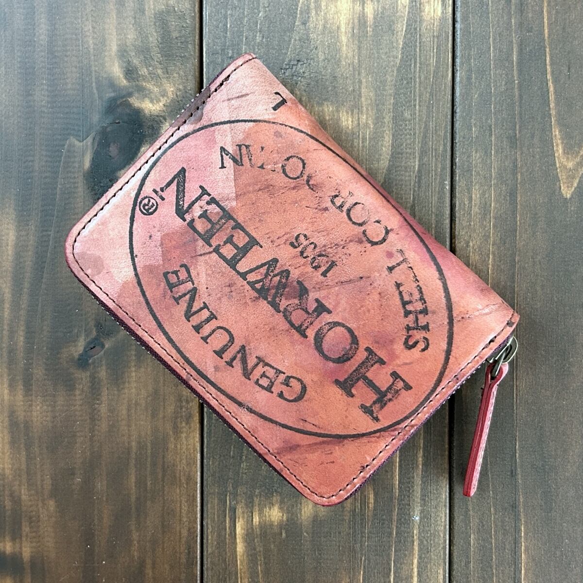 HORWEEN シェルコードバン スタンプ ミドルウォレット バーガンディ
