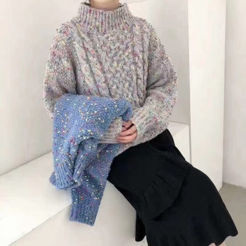 スタンドネックケーブル編ニット ミックス糸使用　　AJ11009-2715