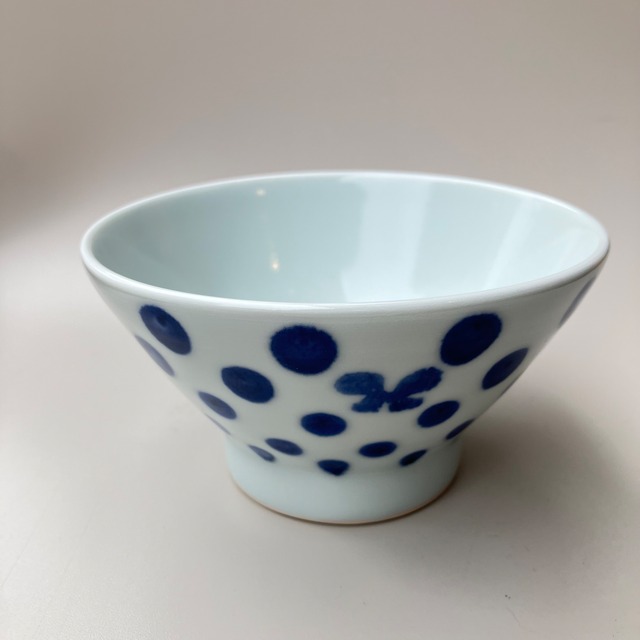 皐月窯　くらわんか茶碗　水玉と蝶