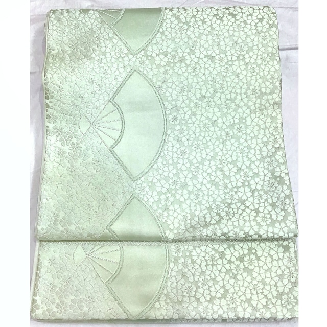 袋帯・正絹・扇・花・うす緑系地・No.200701-2008・梱包サイズ60