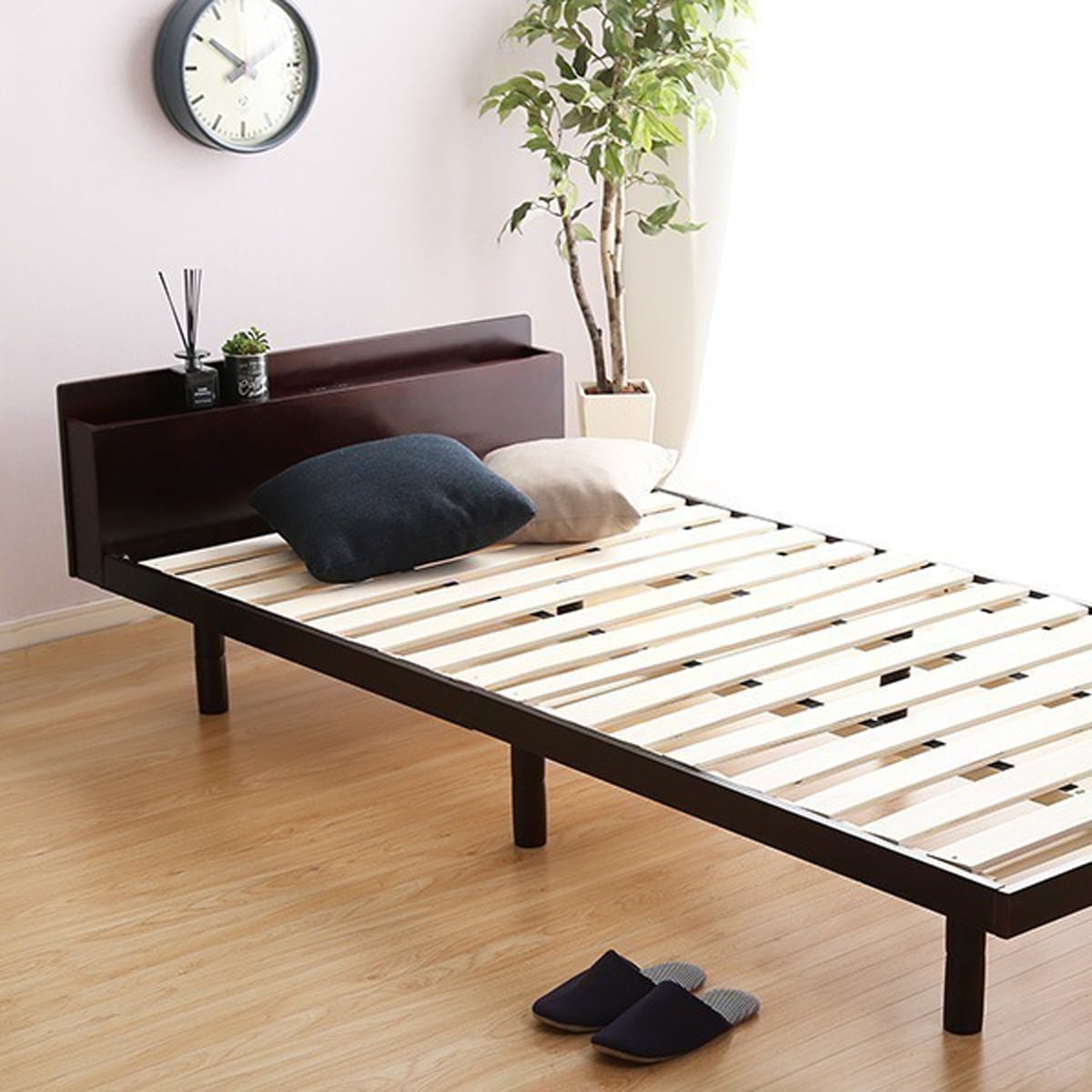 宮セットパイン材高さ3段階調整脚付きすのこベッド ダブル インテリア 寝具 収納 ベッド 宮棚