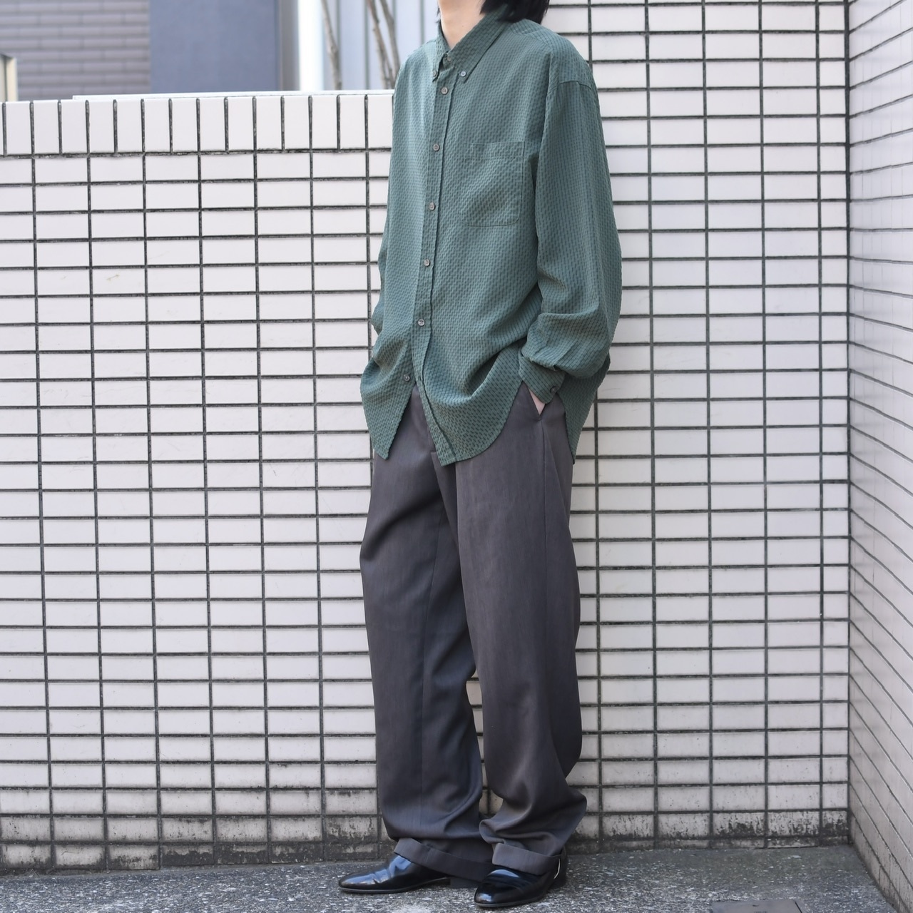 Geoffrey Beene 杢調 drape silhouette gray slacks
