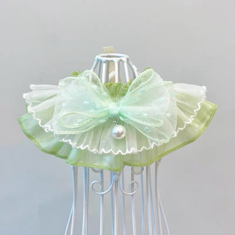 2typeグリーンリボンフリル 猫 エプロン 付け襟