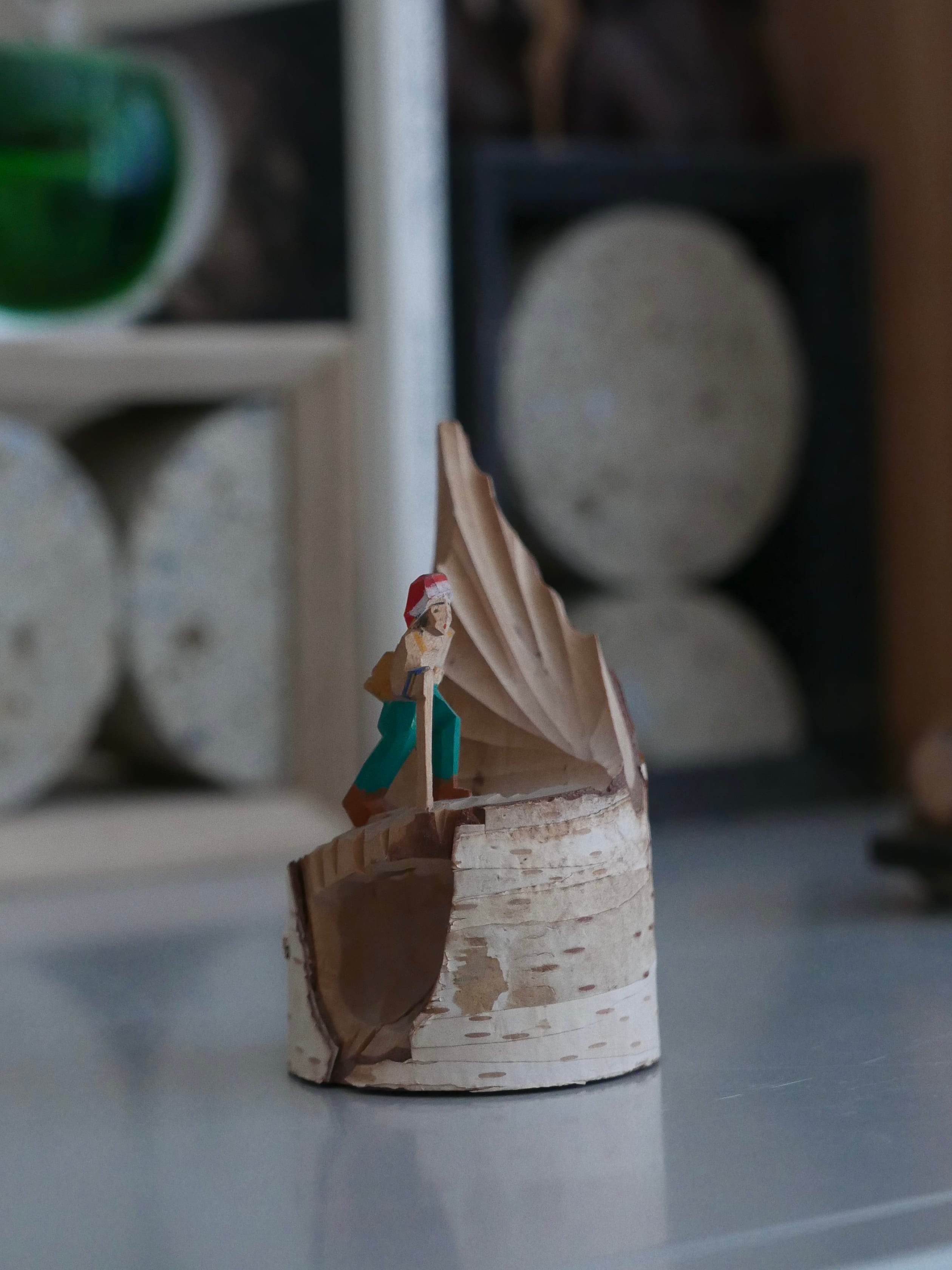 old japan 白樺の登山人形 coloed , small