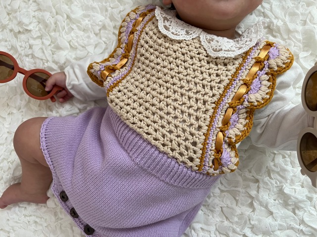 【取寄】ラプンツェル風フリルリボンニットロンパース