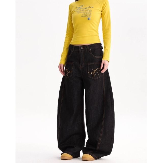 パッチポケットフルレングスワイドデニムパンツ 1col   R01878