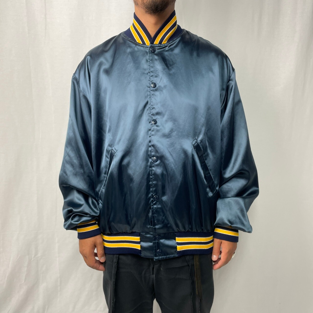 90年代 USA製 Birdie バックプリント ナイロンサテンスタジャン メンズ 